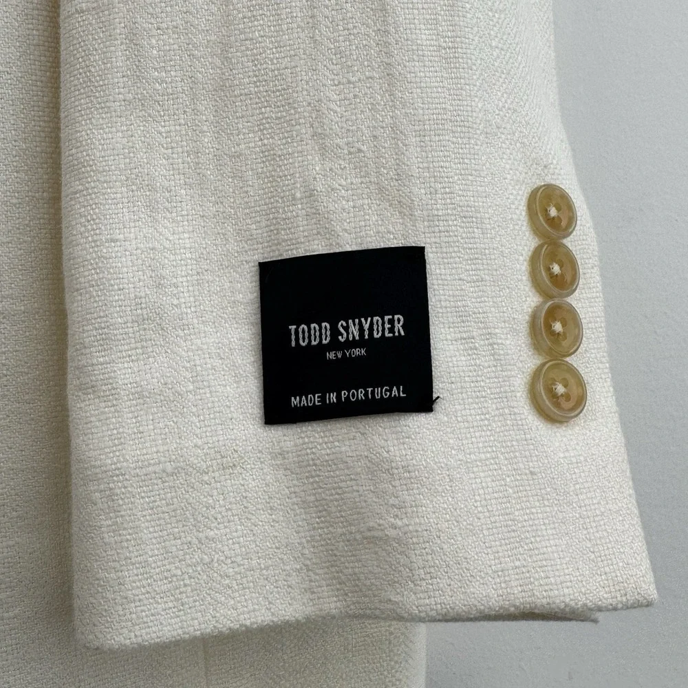 Todd Snyder Linen Sutton Blazer Mens 40L White Herringbone Beach Wedding NWT